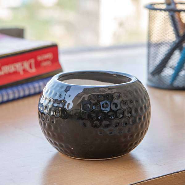 2.8 inch (7 cm) Dot Embossed Round Ceramic Pot (Black)