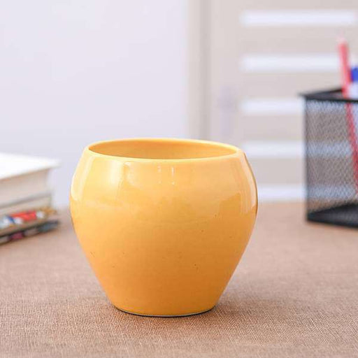 3.7 inch (9 cm) Apple Round Ceramic Pot (Yellow) (set of 2)