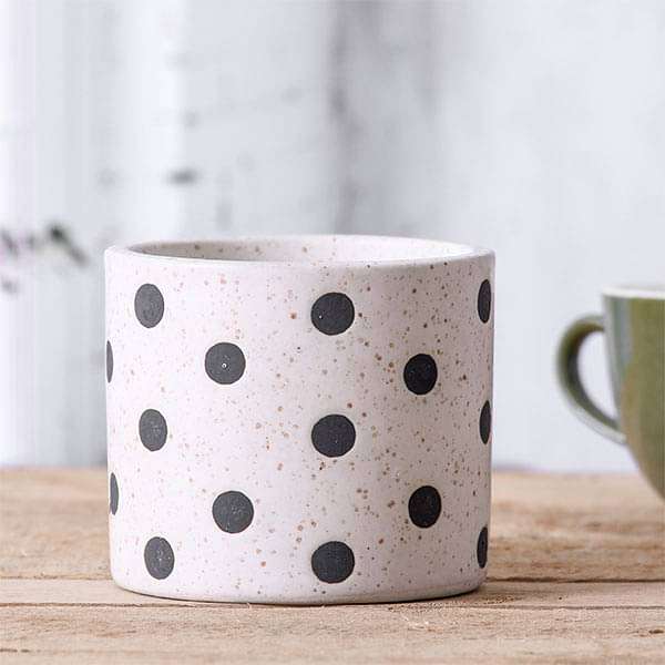 3.7 inch (9 cm) Polka Marble Finish Cylindrical Ceramic Pot (White)