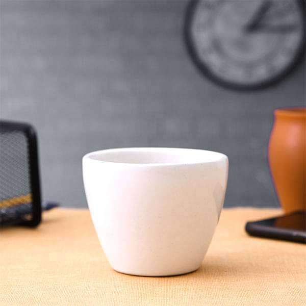 3.7 inch (9 cm) Round Egg Ceramic Pot (White)