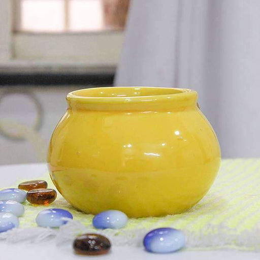 3 inch (8 cm) Handi Shape Round Ceramic Pot (Yellow)
