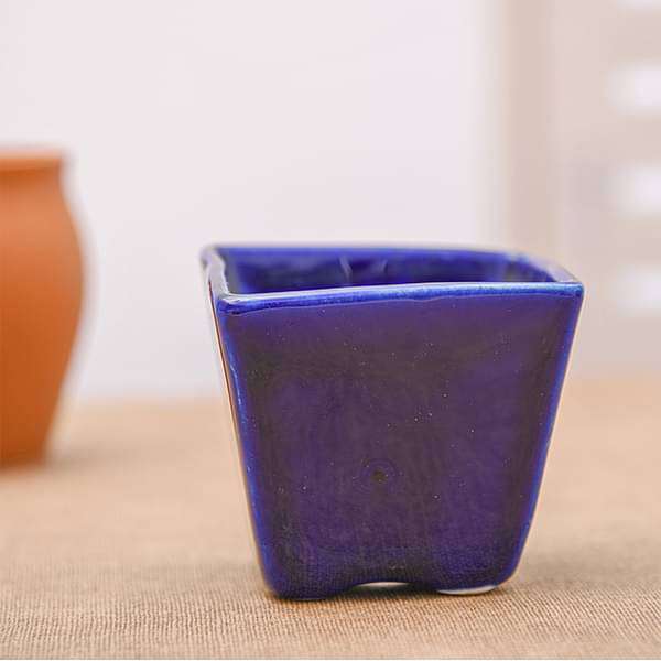 3 inch (8 cm) Square Cone Ceramic Pot (Navy Blue) (set of 3)