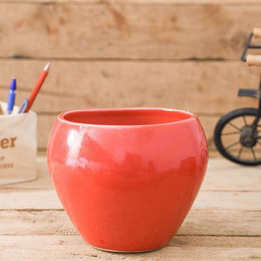5.7 inch (14 cm) Apple Round Ceramic Pot (Red)