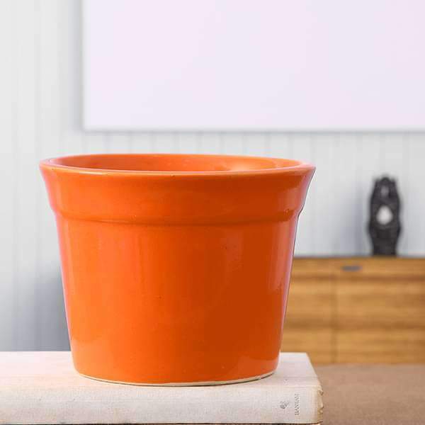 7.1 inch (18 cm) Round Ceramic Pot with Rim (Orange) (set of 2)